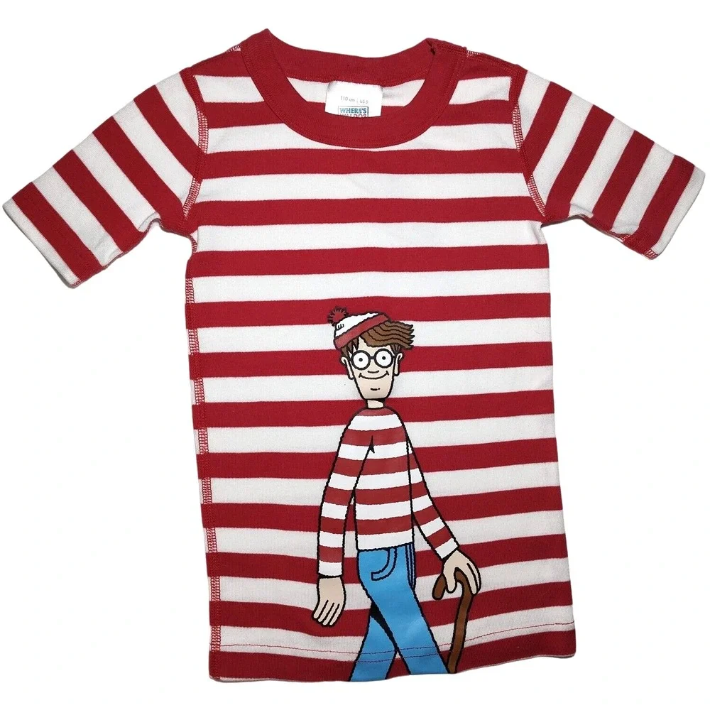 Hanna Andersson Where's Waldo Sz 5 Red White Stripe Organic Cotton Pajama Top